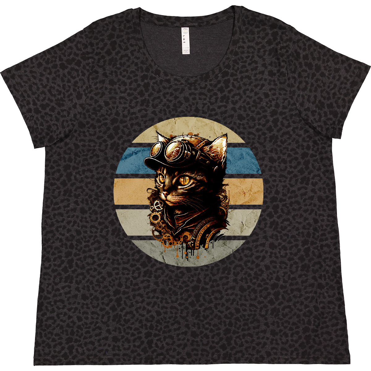 Inktastic Steampunk Cat Retro Sunset Women's Plus Size T-Shirt Kitty Vintage