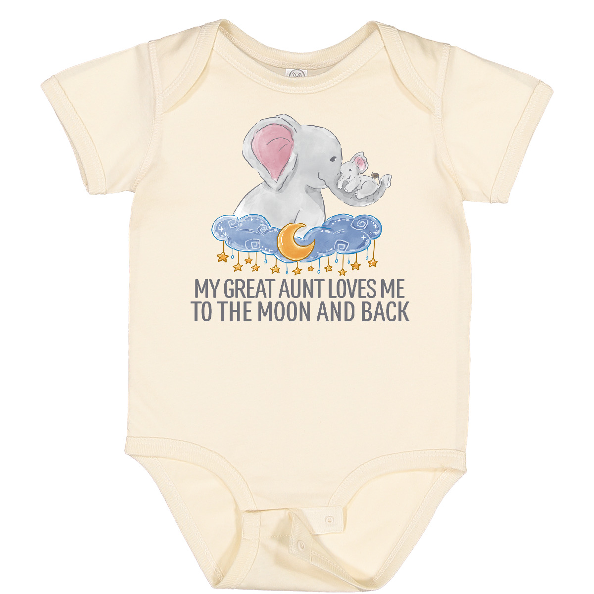 Inktastic My Great Aunt Loves Me To The Moon And Back Elephants Baby Bodysuit - Picture 5 of 11
