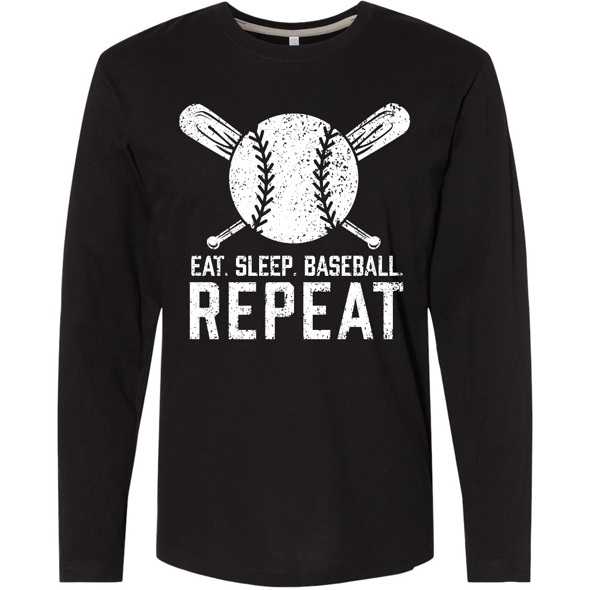 Inktastic Grunge Eat Sleep Baseball Repeat Long Sleeve T-Shirt Baseballs Bat Fan