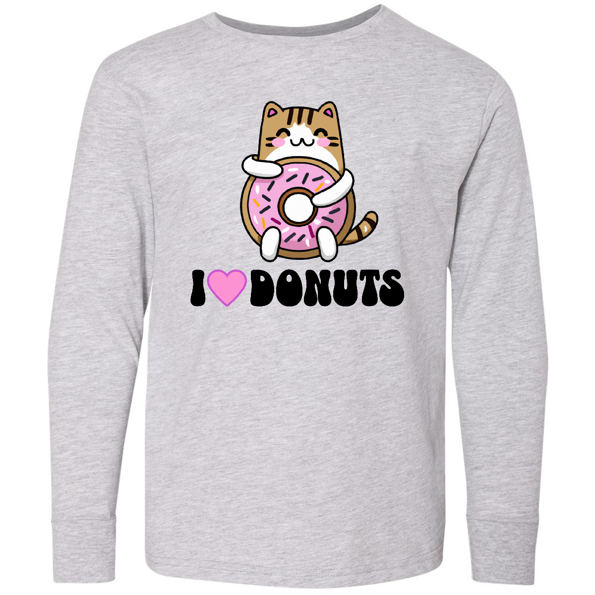 Inktastic Donut Lover I Love Donuts Cat Youth Long Sleeve T-Shirt Dessert Treat - Picture 2 of 3