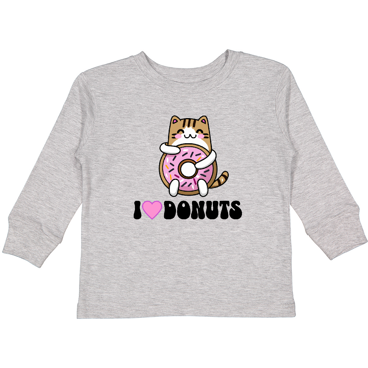 Inktastic Donut Lover I Love Donuts Cat Toddler Long Sleeve T-Shirt Dessert Cute - Picture 4 of 7