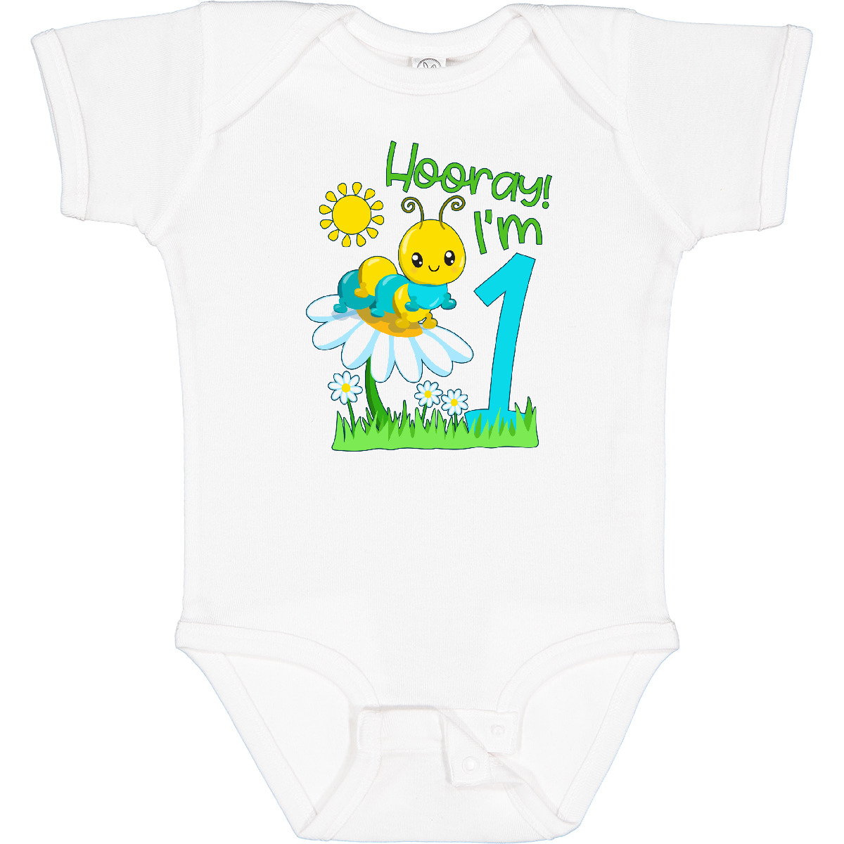Inktastic Hooray, I'm One!- Cute Caterpillar Birthday Baby Bodysuit Birthdays 1 - Picture 8 of 9