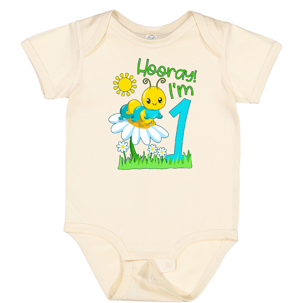 Inktastic Hooray, I'm One!- Cute Caterpillar Birthday Baby Bodysuit Birthdays 1 - Picture 6 of 9