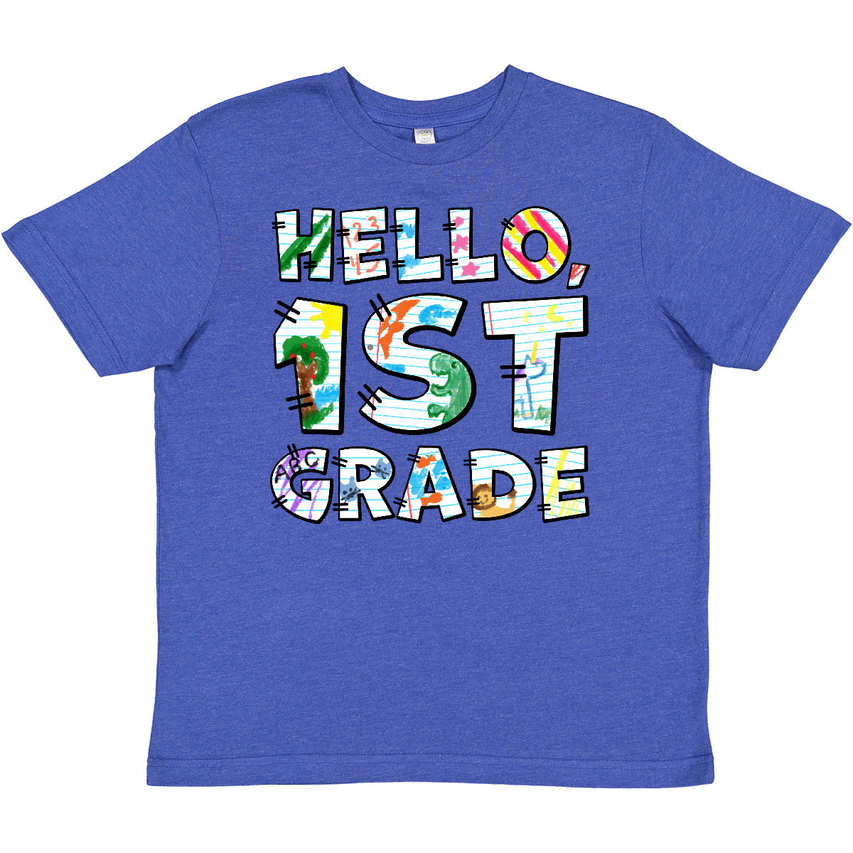 Inktastic Hello, First Grade- Kid's Drawings Youth T-Shirt School Back 1st Day - Picture 7 of 7