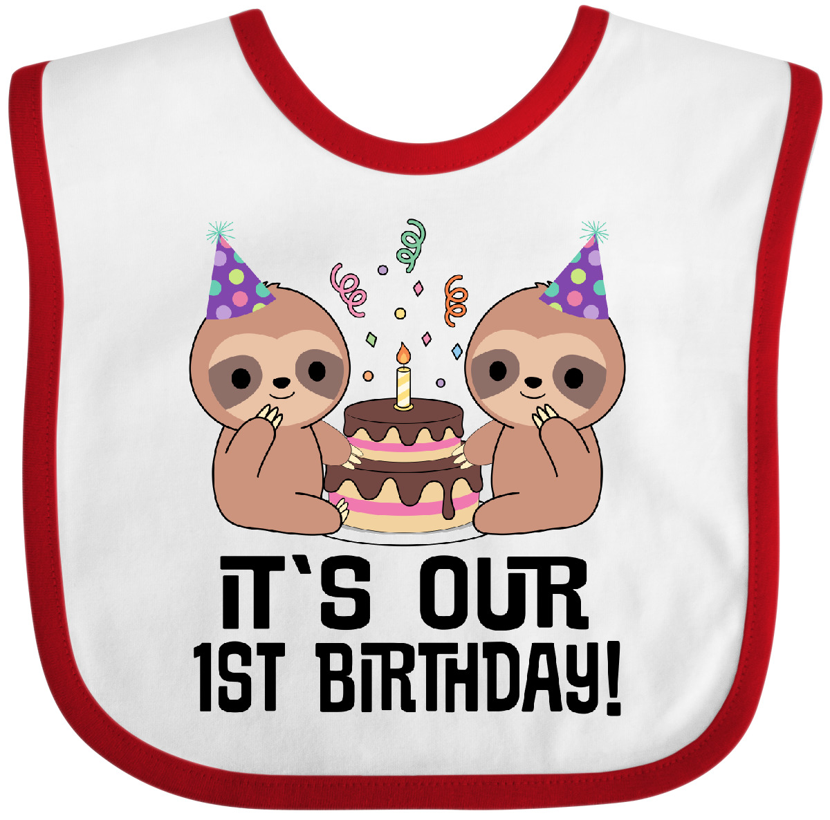 Inktastic Twins 1st Birthday Sloth Boy Girl 1 Year Old Baby Bib Childs Clothing - Bild 9 von 9