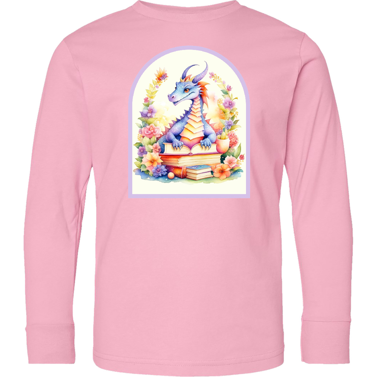 Inktastic Bookworm Dragon Book Lover Youth Long Sleeve T-Shirt Literacy Group - Picture 3 of 4