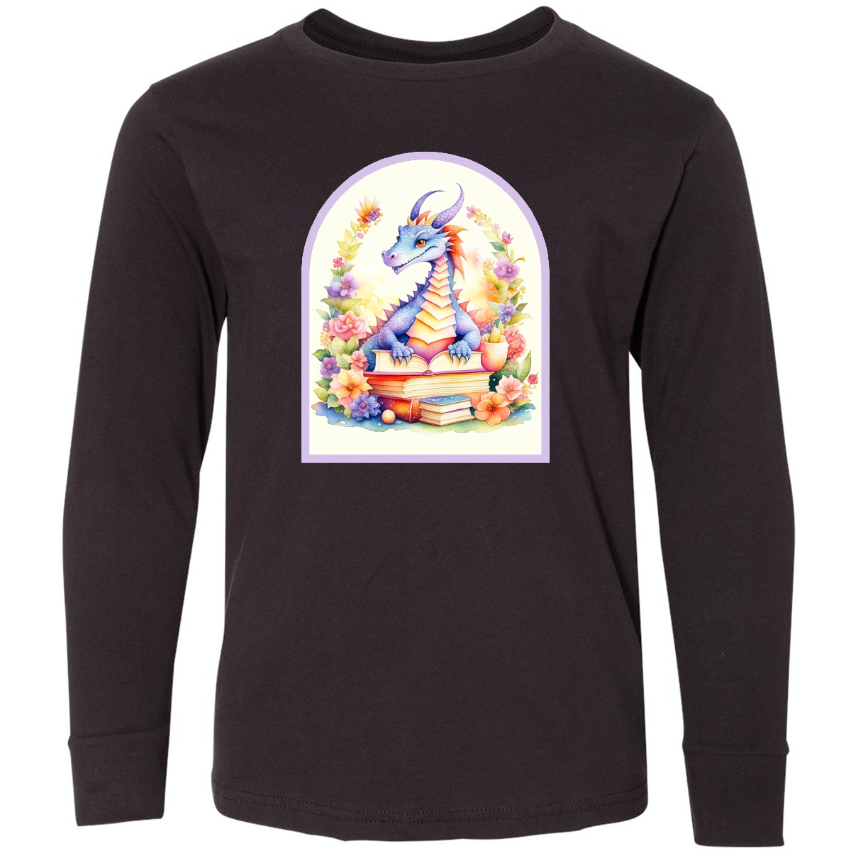Inktastic Bookworm Dragon Book Lover Youth Long Sleeve T-Shirt Literacy Group - Picture 2 of 4