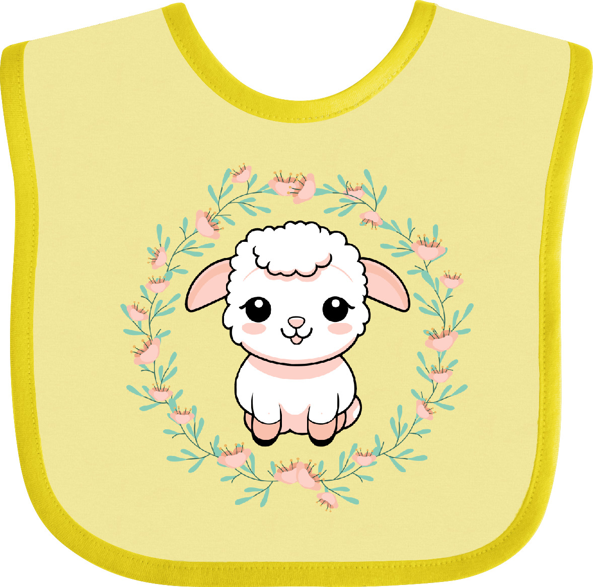 Inktastic Baby Girl Spring Lamb Wreath Baby Bib Floral Flowered Flowers Pretty