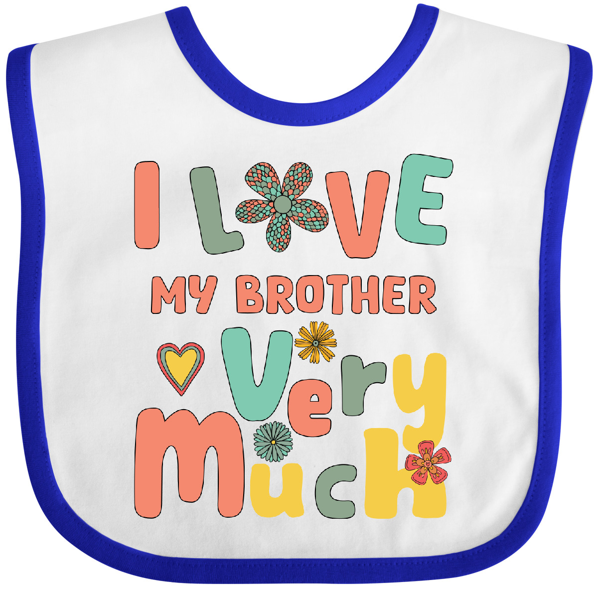 Inktastic Groovy Retro I Love My Brother Baby Bib Cute Heart Funny Clothing - Picture 9 of 9