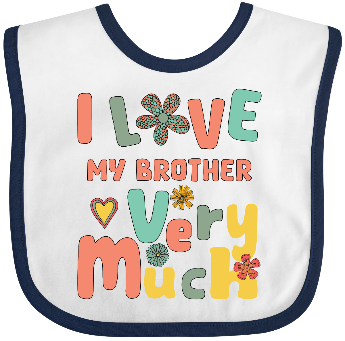 Inktastic Groovy Retro I Love My Brother Baby Bib Cute Heart Funny Clothing - Picture 7 of 9