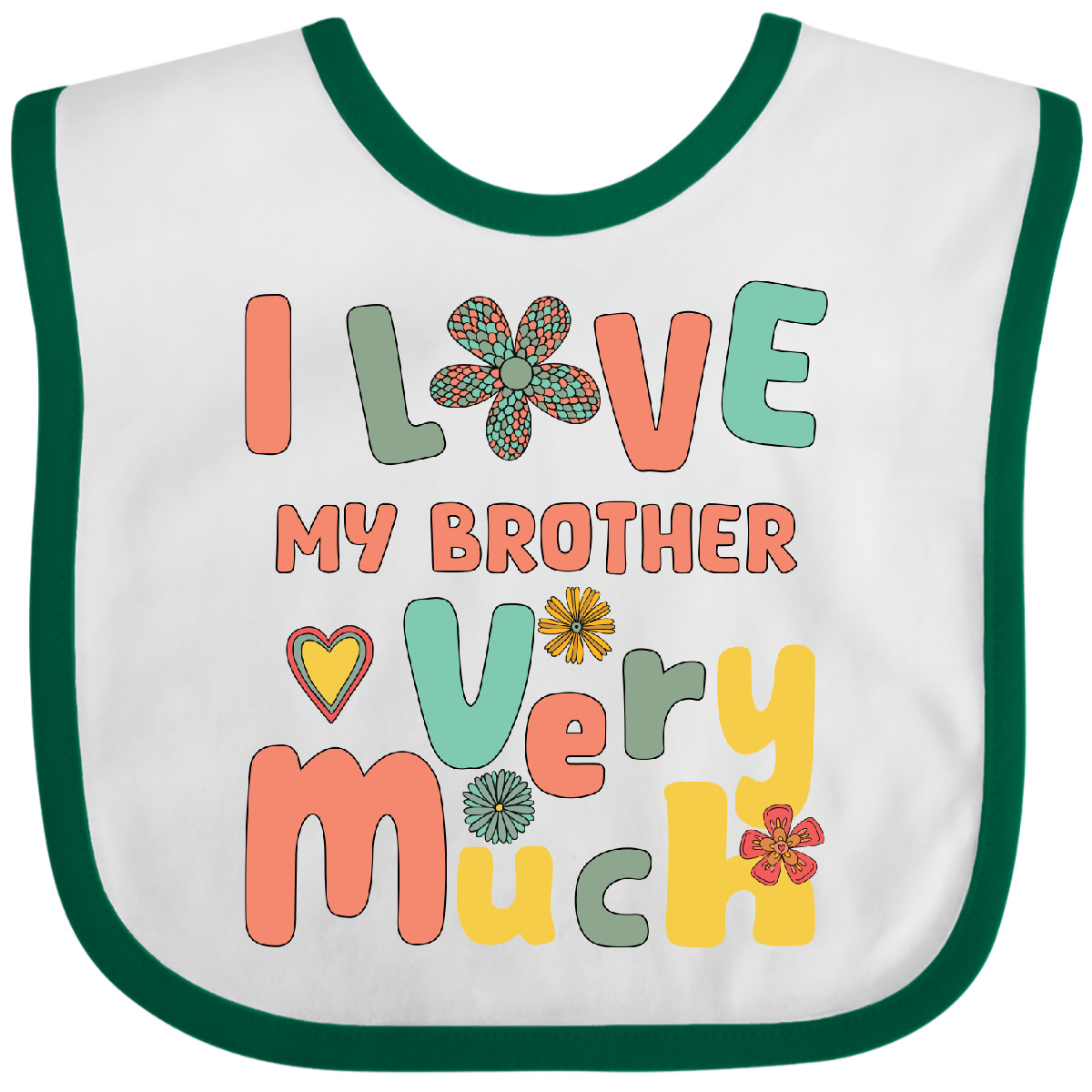 Inktastic Groovy Retro I Love My Brother Baby Bib Cute Heart Funny Clothing - Picture 6 of 9