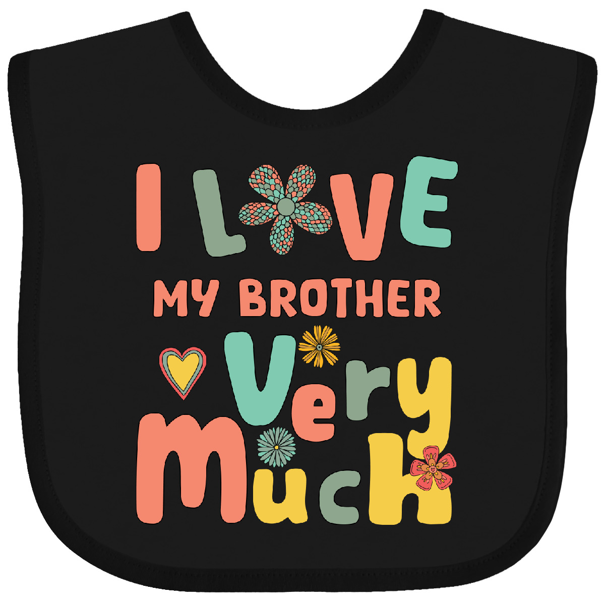 Inktastic Groovy Retro I Love My Brother Baby Bib Cute Heart Funny Clothing - Picture 2 of 9