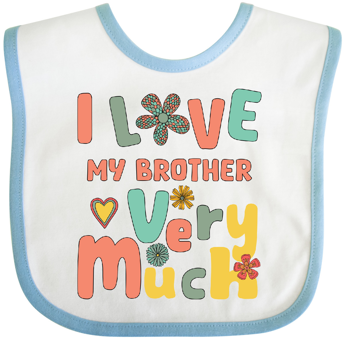 Inktastic Groovy Retro I Love My Brother Baby Bib Cute Heart Funny Clothing - Picture 5 of 9