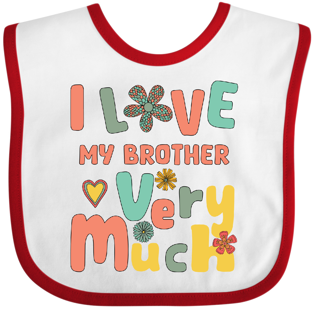 Inktastic Groovy Retro I Love My Brother Baby Bib Cute Heart Funny Clothing - Picture 8 of 9