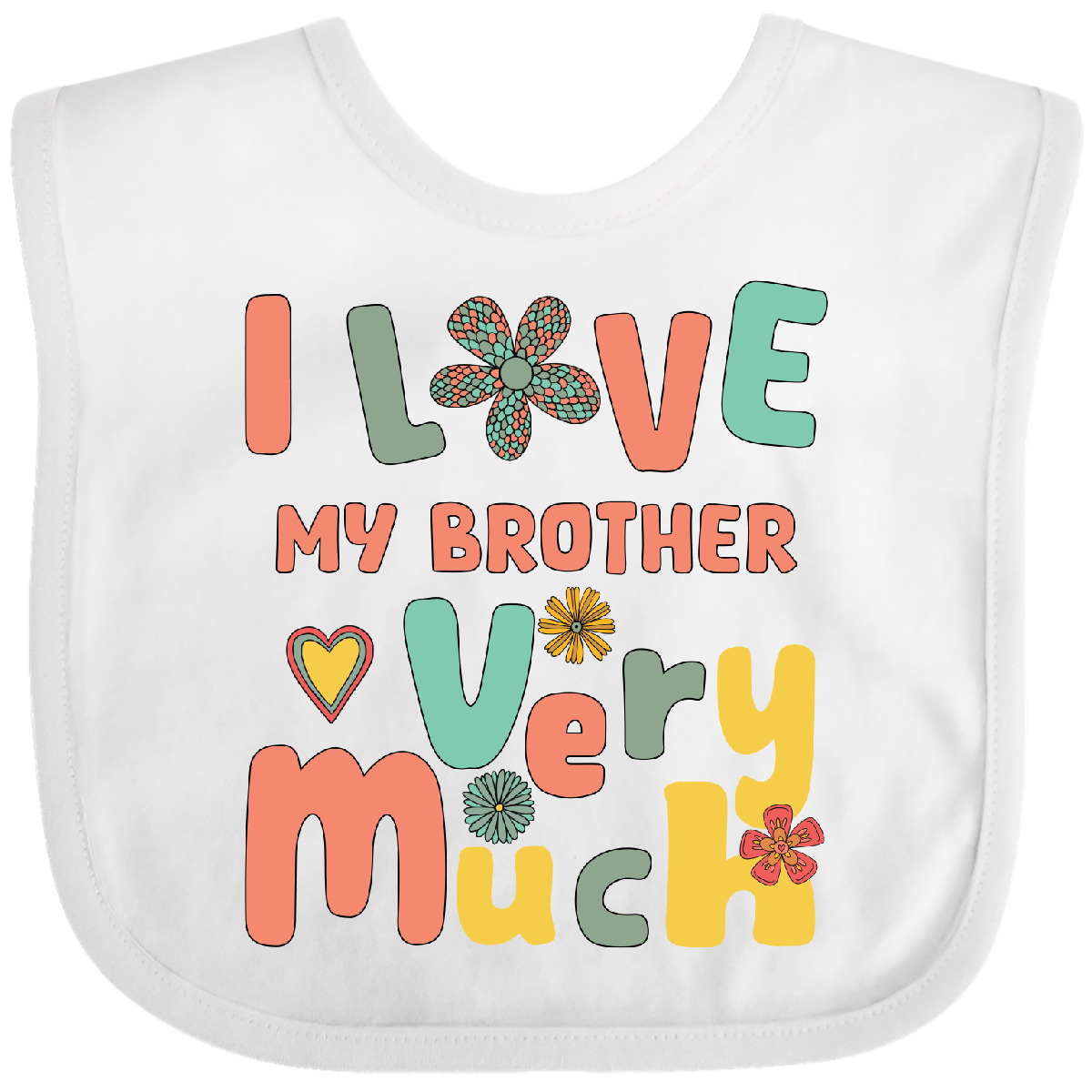 Inktastic Groovy Retro I Love My Brother Baby Bib Cute Heart Funny Clothing - Picture 3 of 9