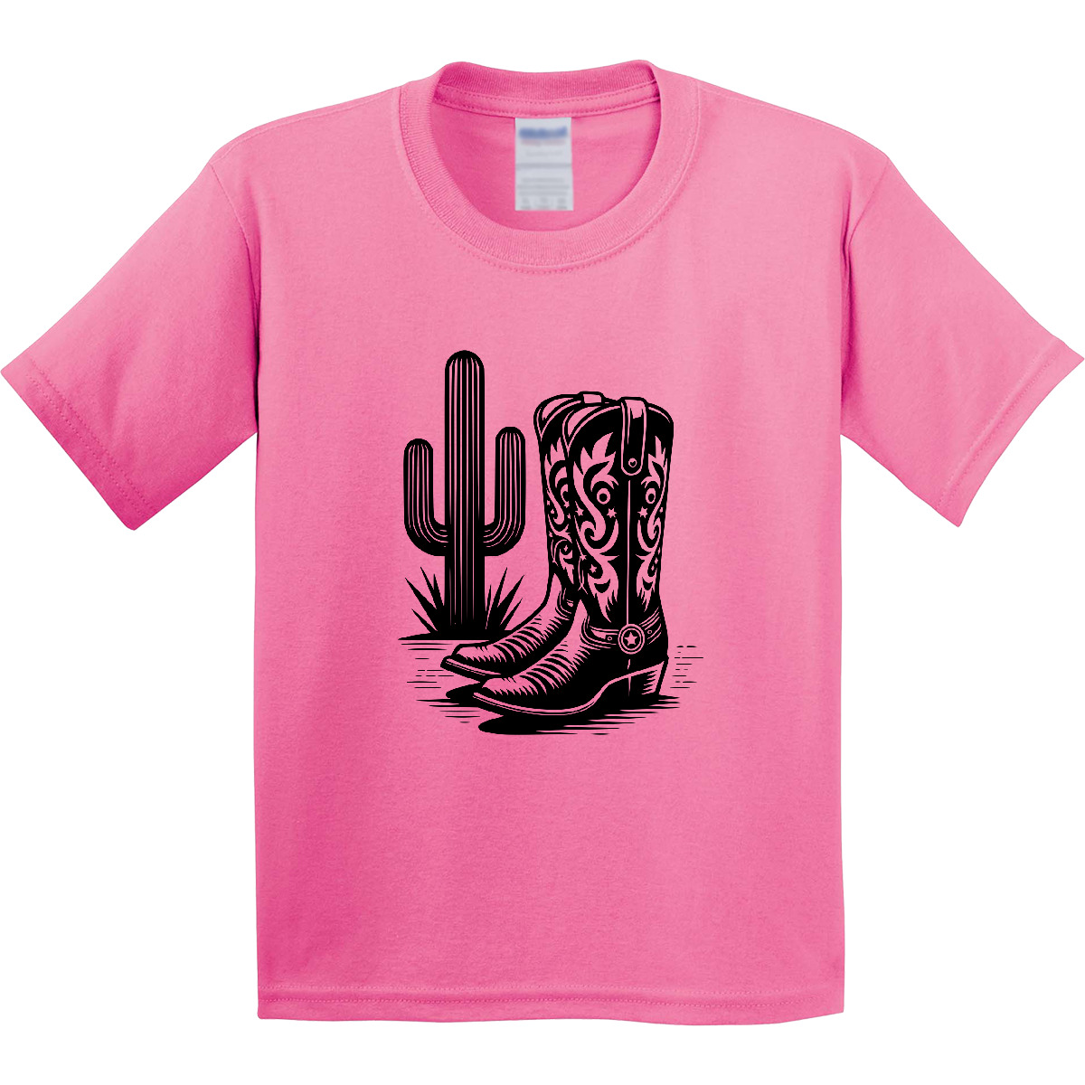 Inktastic Cowboy Cowgirl Boots Cactus Youth T-Shirt Western Barrel Racing Roping - Picture 2 of 7