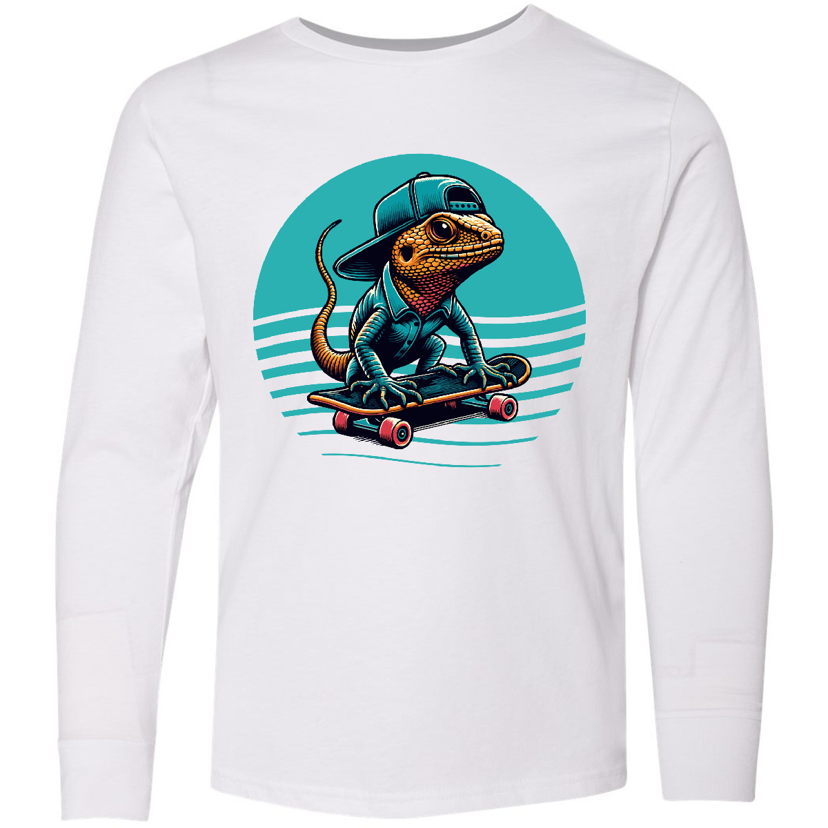 Inktastic Skateboarding Lizard Funny Skateboard Youth Long Sleeve T-Shirt Tee - Picture 3 of 3
