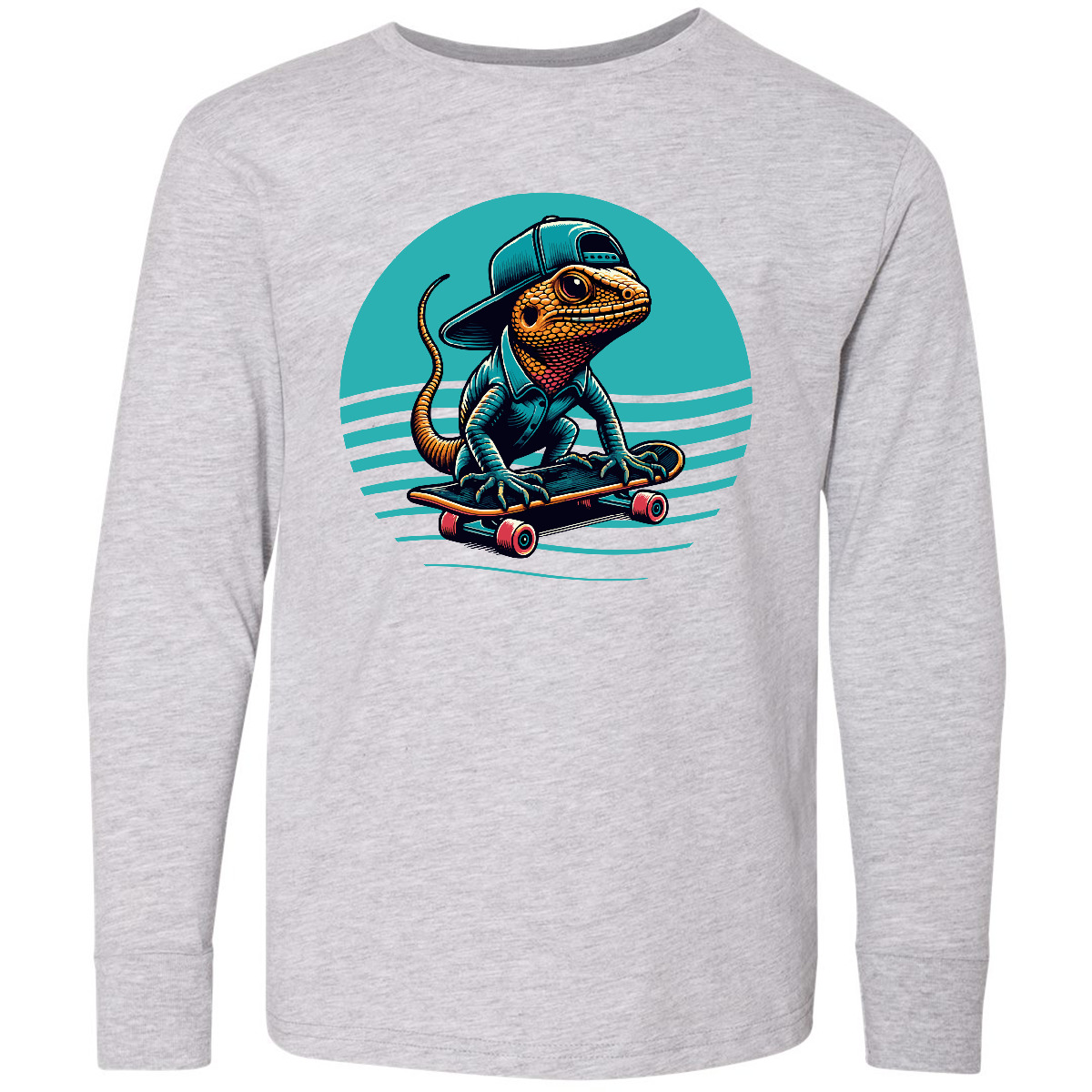 Inktastic Skateboarding Lizard Funny Skateboard Youth Long Sleeve T-Shirt Tee - Picture 2 of 3