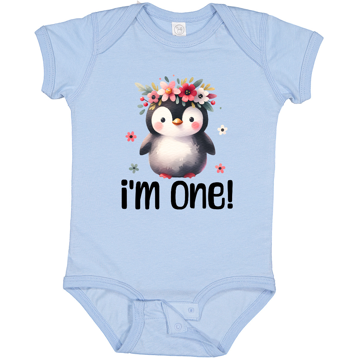 Inktastic Babys First Birthday Penguin 1 Year Old Girl Baby Bodysuit Watercolor - Picture 3 of 9