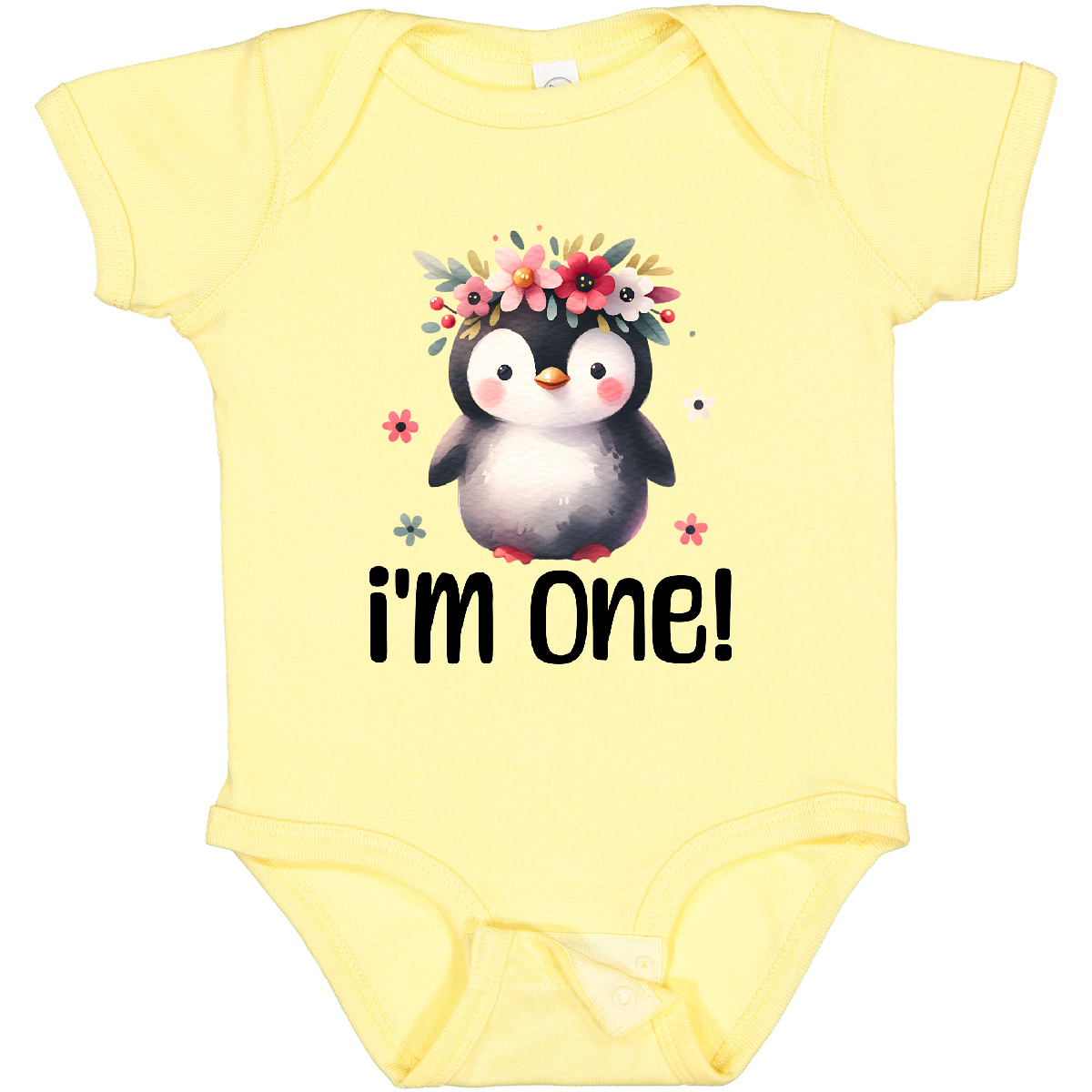 Inktastic Babys First Birthday Penguin 1 Year Old Girl Baby Bodysuit Watercolor - Picture 2 of 9