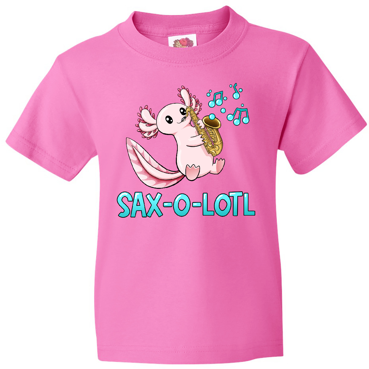 Inktastic Sax-o-lotl- Axolotl With Saxophone Youth T-Shirt Animals Axolotls Cute - Picture 2 of 7