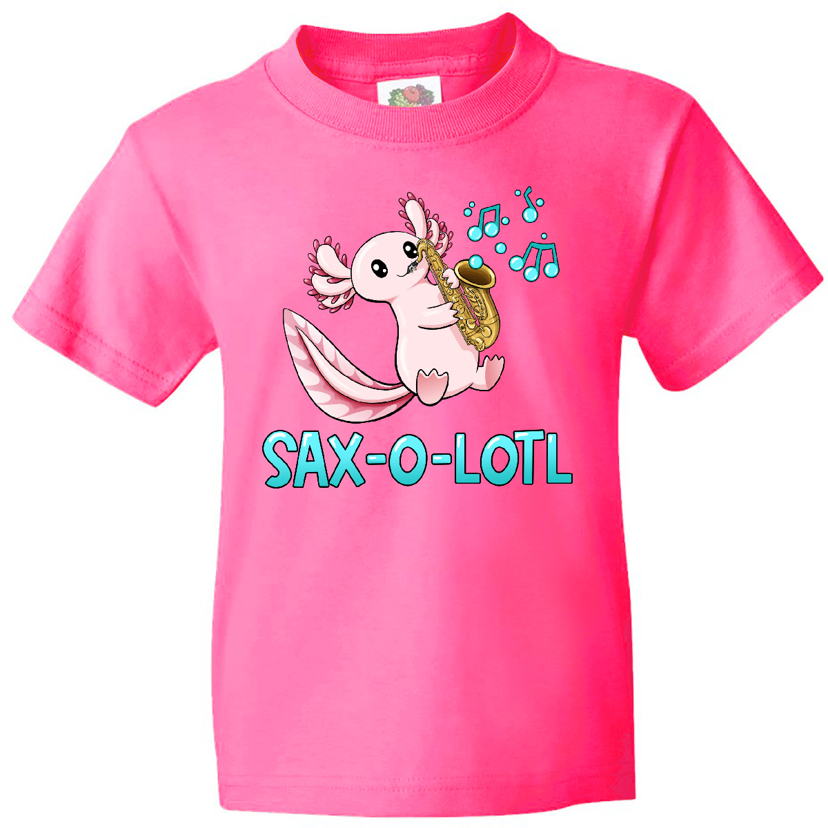 Inktastic Sax-o-lotl- Axolotl With Saxophone Youth T-Shirt Animals Axolotls Cute - Picture 5 of 7