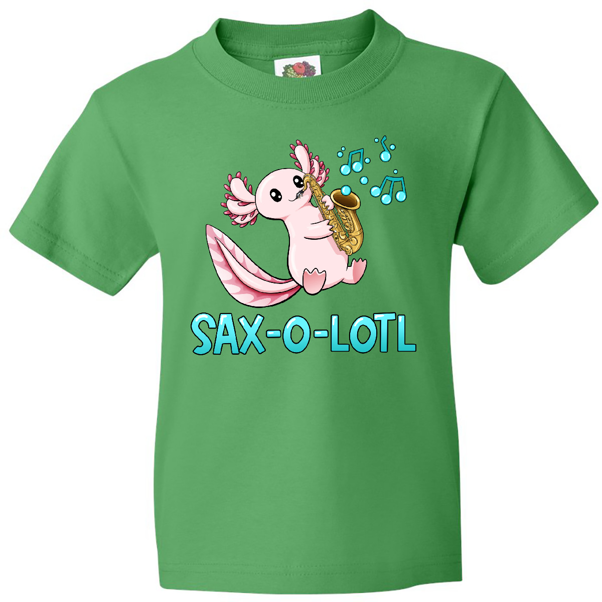 Inktastic Sax-o-lotl- Axolotl With Saxophone Youth T-Shirt Animals Axolotls Cute - Picture 4 of 7