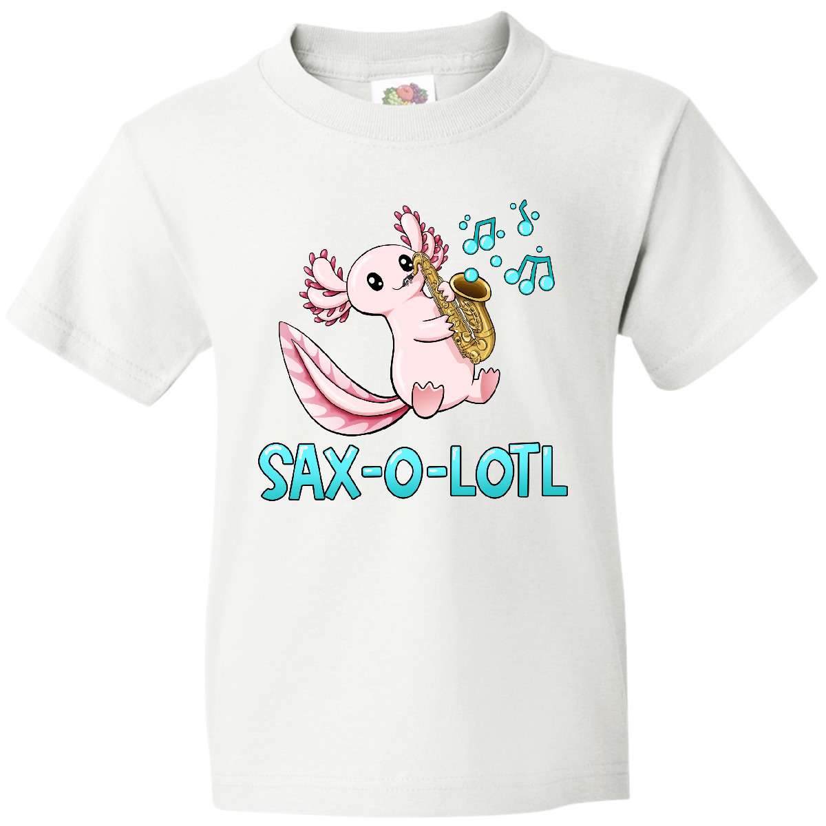 Inktastic Sax-o-lotl- Axolotl With Saxophone Youth T-Shirt Animals Axolotls Cute - Picture 7 of 7