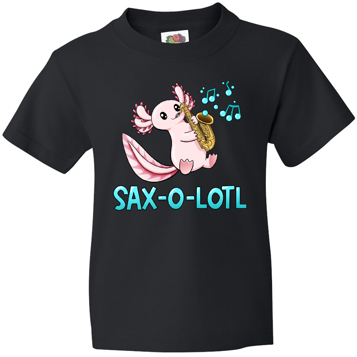 Inktastic Sax-o-lotl- Axolotl With Saxophone Youth T-Shirt Animals Axolotls Cute - Picture 3 of 7