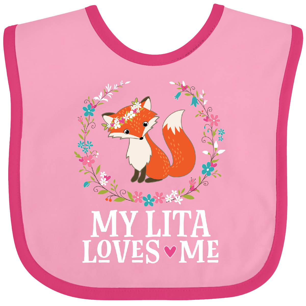 Inktastic My Lita Loves Me Girls Grandchild Fox Baby Bib Grandkids Girl Clothes - Picture 11 of 13
