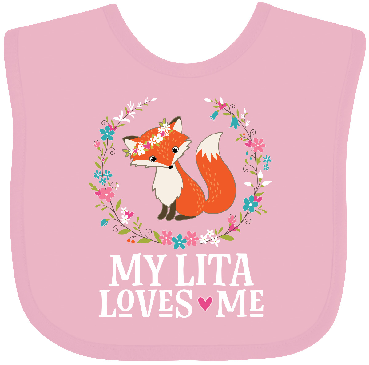 Inktastic My Lita Loves Me Girls Grandchild Fox Baby Bib Grandkids Girl Clothes - Picture 9 of 13