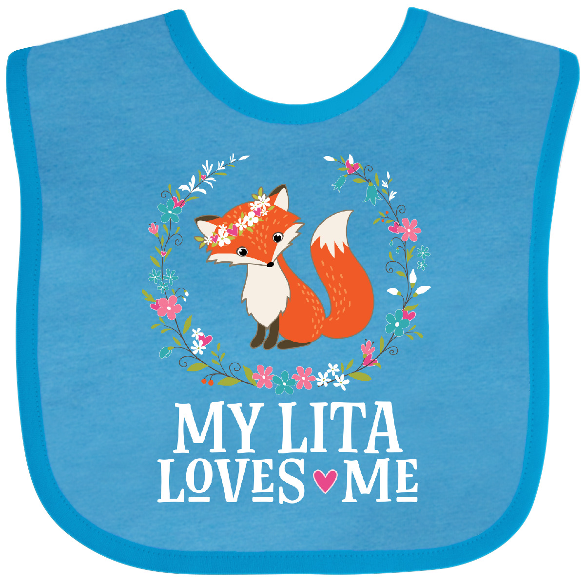 Inktastic My Lita Loves Me Girls Grandchild Fox Baby Bib Grandkids Girl Clothes - Picture 13 of 13