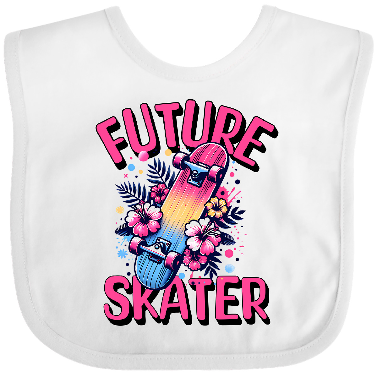 Inktastic Skateboarding Future Skater Baby Bib Flowered Floral Cute Apparel