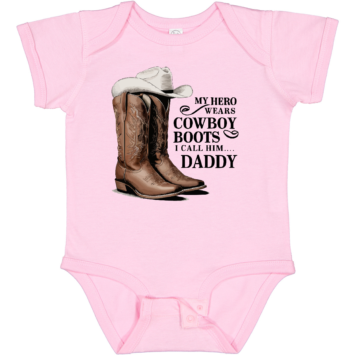 Inktastic My Hero Wears Cowboy Boots Baby Bodysuit New Town 1st Rodeo Hat Red