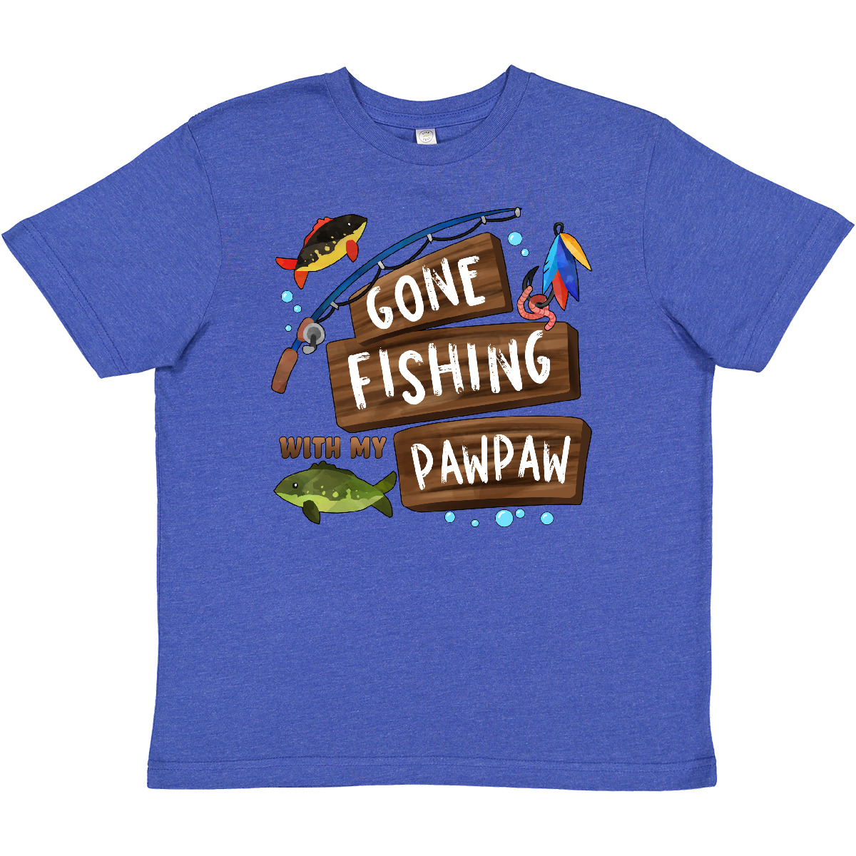 Inktastic Gone Fishing With My Pawpaw Youth T-Shirt Kids Fish Grandpa Grandchild - Picture 4 of 5