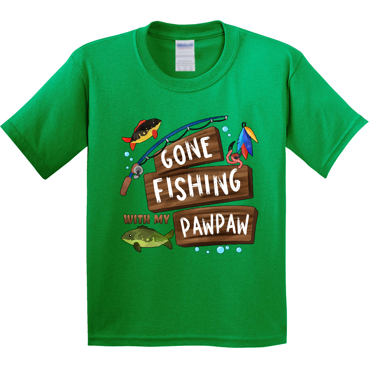 Inktastic Gone Fishing With My Pawpaw Youth T-Shirt Kids Fish Grandpa Grandchild - Picture 3 of 5