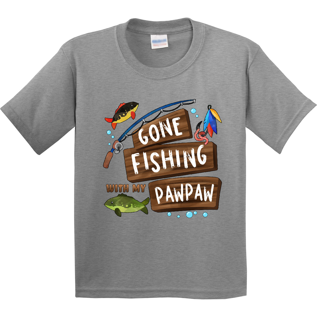 Inktastic Gone Fishing With My Pawpaw Youth T-Shirt Kids Fish Grandpa Grandchild - Picture 2 of 5