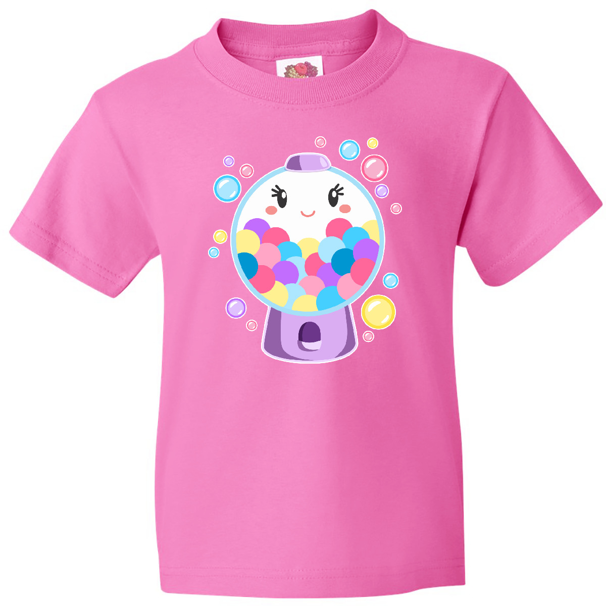 Inktastic Cute Gumball Machine And Bubbles Youth T-Shirt Food Bubble Gum Smile - Picture 2 of 6