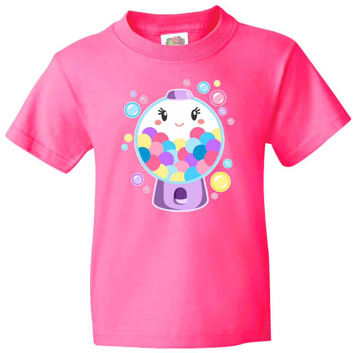 Inktastic Cute Gumball Machine And Bubbles Youth T-Shirt Food Bubble Gum Smile - Picture 3 of 6
