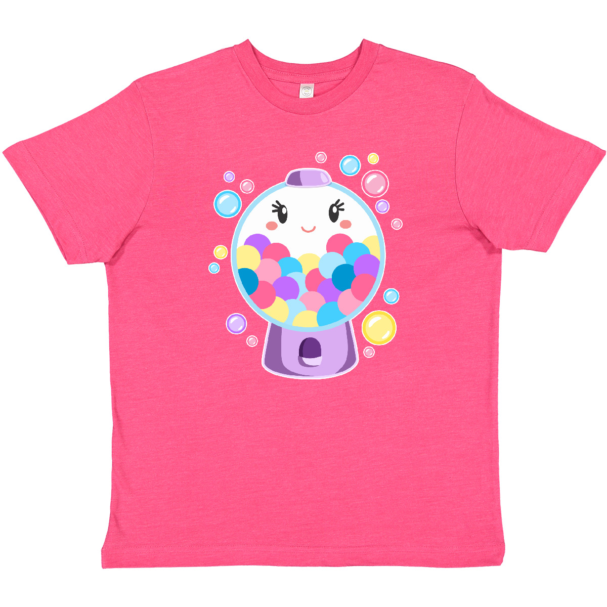 Inktastic Cute Gumball Machine And Bubbles Youth T-Shirt Food Bubble Gum Smile - Picture 5 of 6