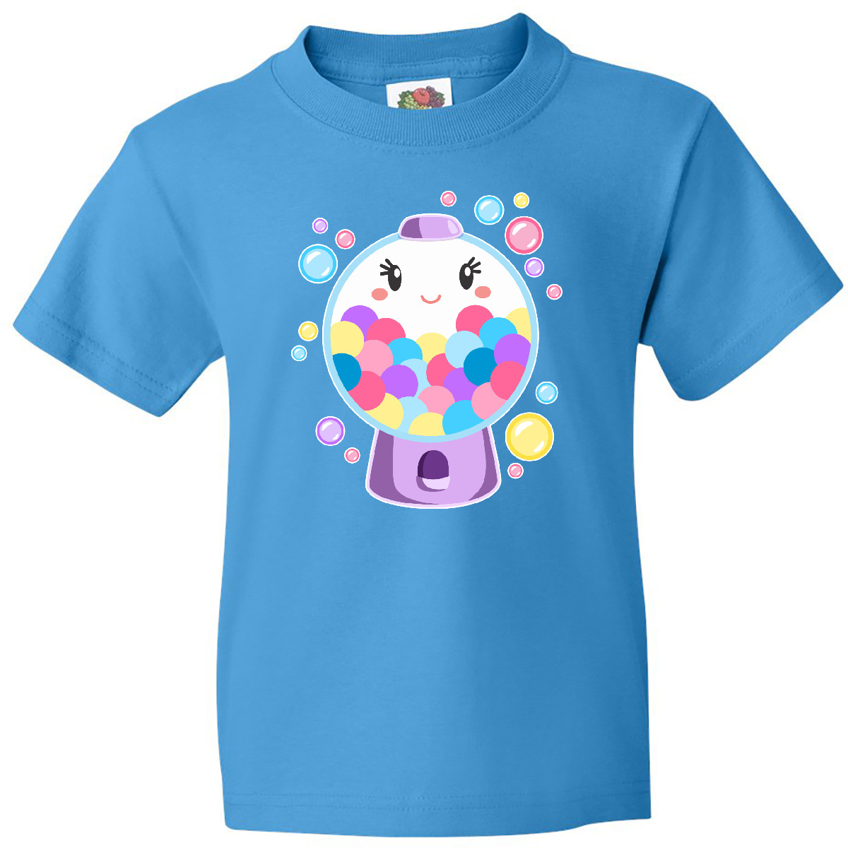 Inktastic Cute Gumball Machine And Bubbles Youth T-Shirt Food Bubble Gum Smile - Picture 4 of 6