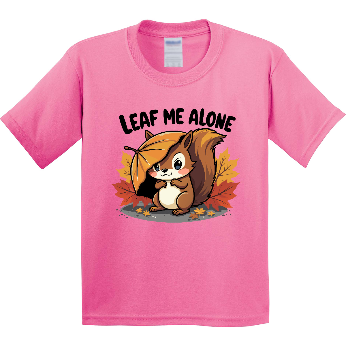 Inktastic Leaf Me Alone Funny Autumn Fall Squirrel Youth T-Shirt Cute Leaves Red - Picture 2 of 7