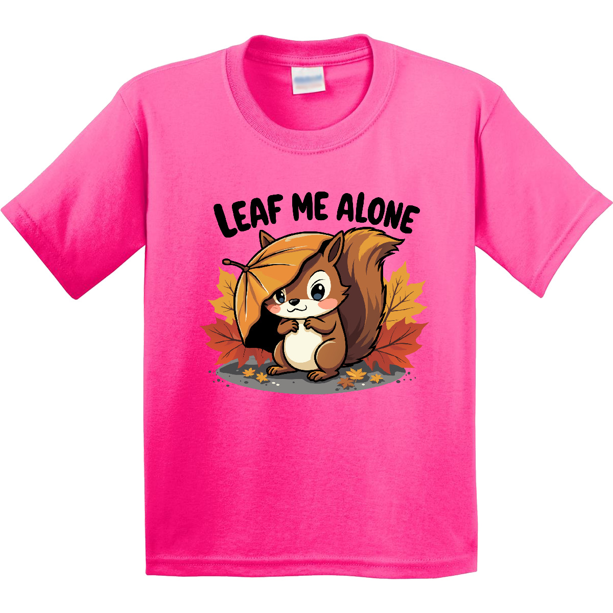 Inktastic Leaf Me Alone Funny Autumn Fall Squirrel Youth T-Shirt Cute Leaves Red - Picture 3 of 7