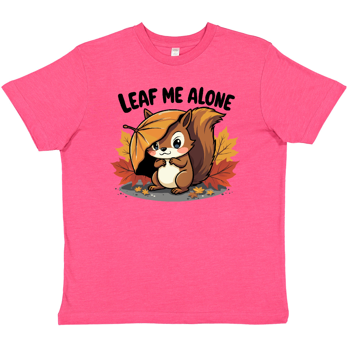 Inktastic Leaf Me Alone Funny Autumn Fall Squirrel Youth T-Shirt Cute Leaves Red - Picture 5 of 7