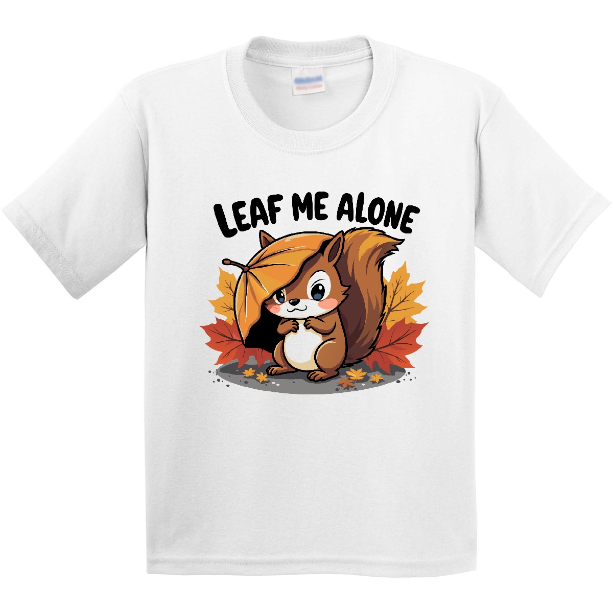 Inktastic Leaf Me Alone Funny Autumn Fall Squirrel Youth T-Shirt Cute Leaves Red - Picture 7 of 7