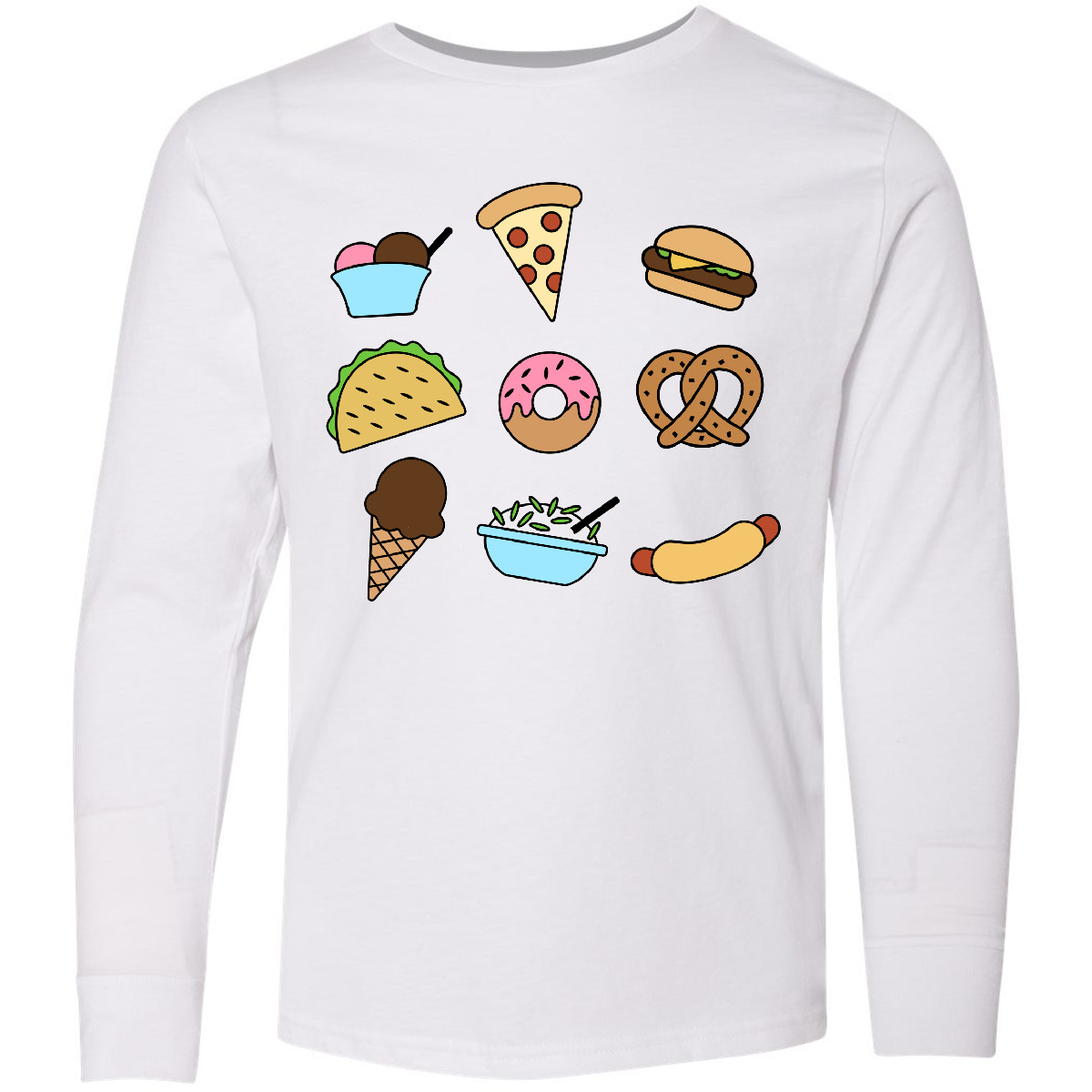 Inktastic Food Truck Treats Youth Long Sleeve T-Shirt Pizza Hot Dog Ice Cream - Picture 3 of 3