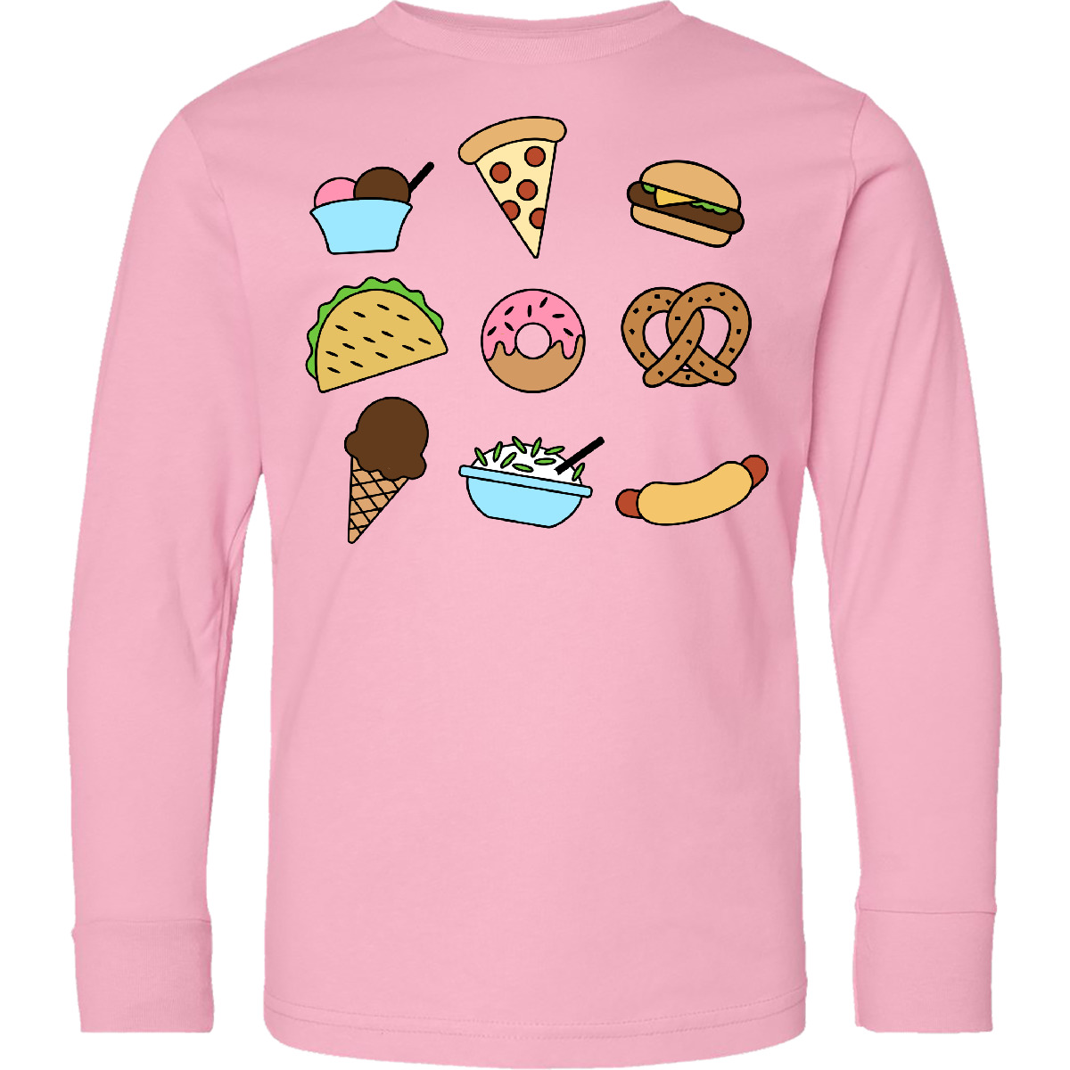 Inktastic Food Truck Treats Youth Long Sleeve T-Shirt Pizza Hot Dog Ice Cream - Picture 2 of 3