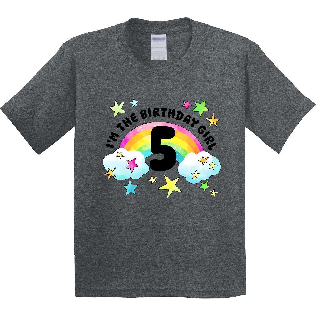 Inktastic I'm The Birthday Girl- Fifth Birthday Rainbow And Stars Youth T-Shirt - Picture 6 of 7
