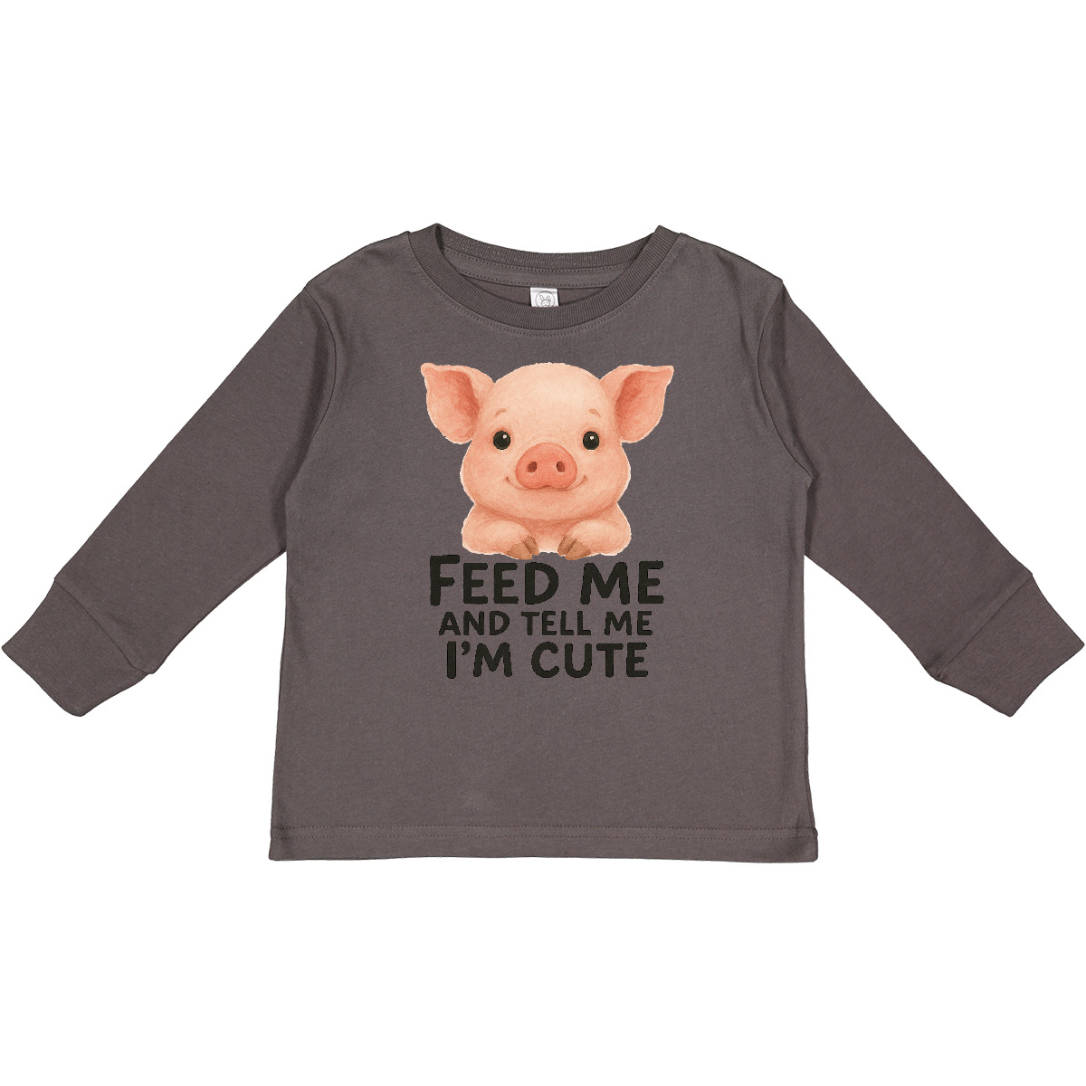Inktastic Cute Pig With Apple Feed Me Quote Toddler Long Sleeve T-Shirt Im Funny