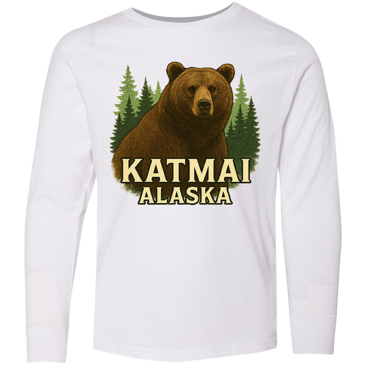 Inktastic Alaska Katmai Bear Graphic Youth Long Sleeve T-Shirt Outdoors Tee Kids - Picture 4 of 4